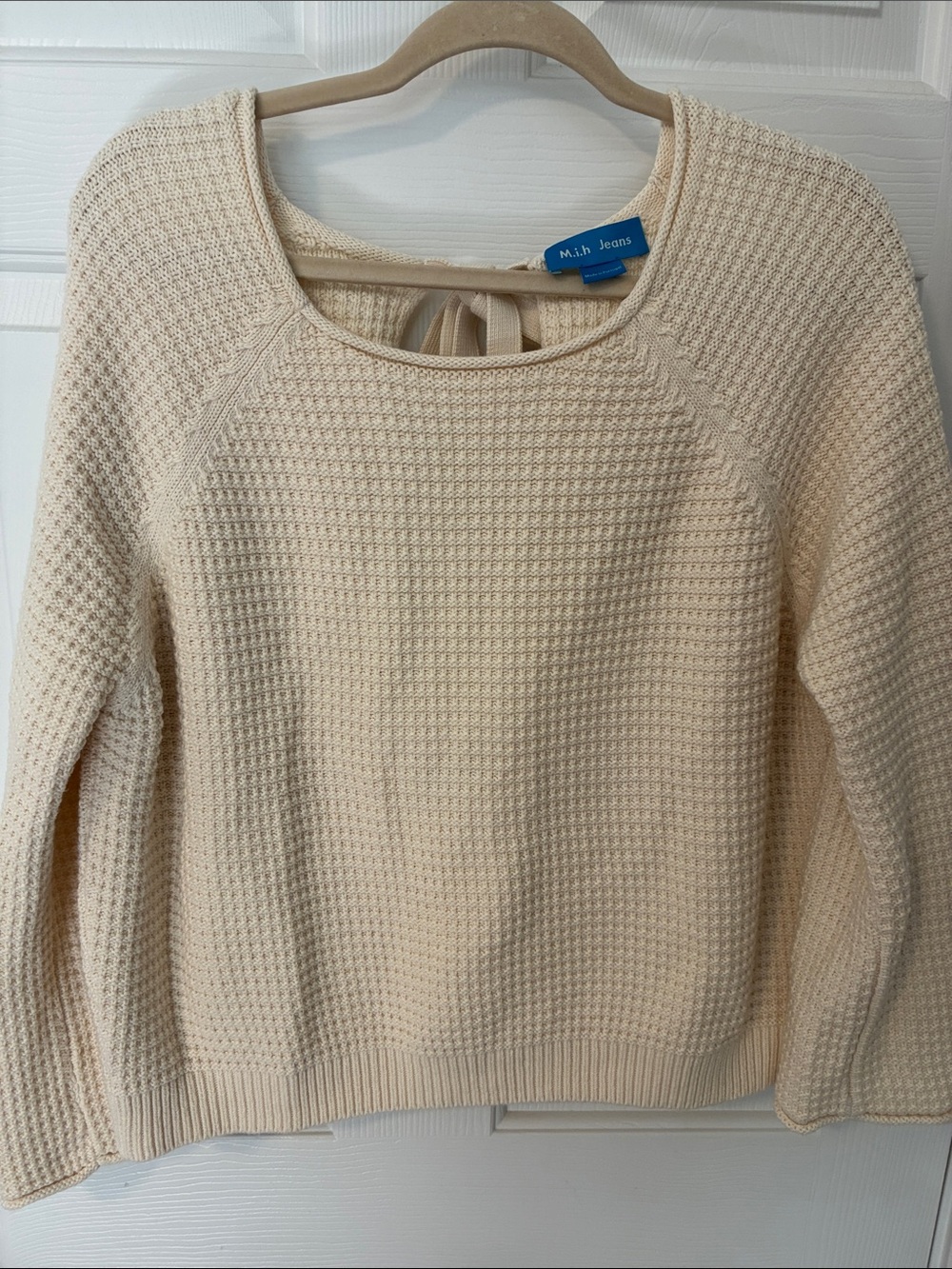 M.i.h. Jeans Cream Waffle-Knit Open-Back Bow-Tie Sweater